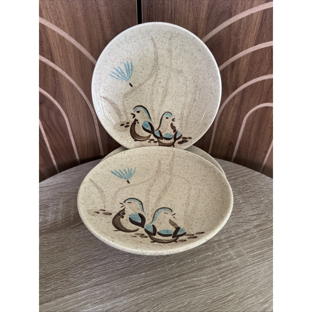 Set 7 Red Wing Bob White Quail Pottery 6.5" Bread Butter Dessert Plate Vtg MCM-1